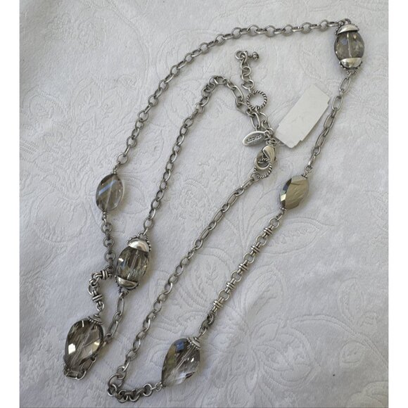 Chicos Pewter Bead Silver Tone 18" Long Rope Link Chain Statement Necklace NEW - Picture 8 of 12